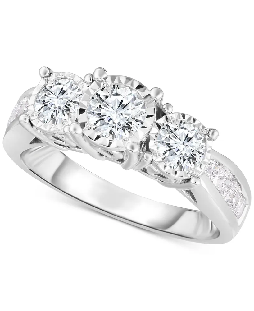 Diamond Three Stone Channel-Set Engagement Ring (1-1/2 ct. t.w.) in 14k White Gold