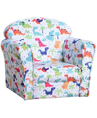 Qaba Kid's Sofa Chair with Dinosaur Design and Thick Padding, Flannel-Covered Toddler Armchair for Bedroom, Playroom
