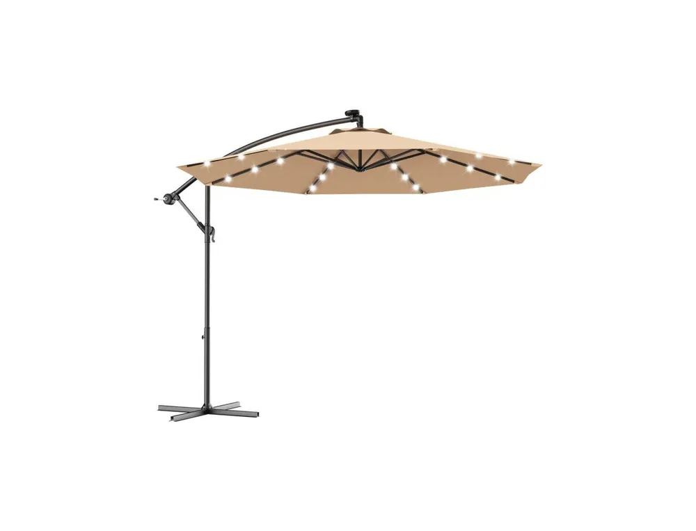 10 ft Patio Hanging Solar Led Umbrella Sun Shade with Cross Base