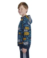 adidas Big Boys Long Sleeve Brand Sticker Printed Fleece Hoodie