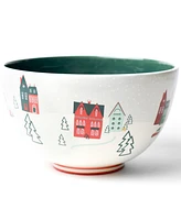 Coton Colors Christmas in the Village Scene 9" Footed Bowl