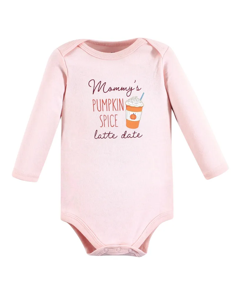 Hudson Baby Girls Cotton Long-Sleeve Bodysuits, Pumpkin Spice Date, 5-Pack