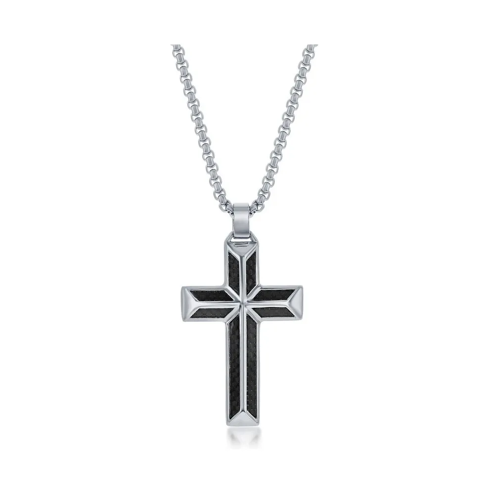 Stainless Steel Black Carbon Fiber Cross Necklace