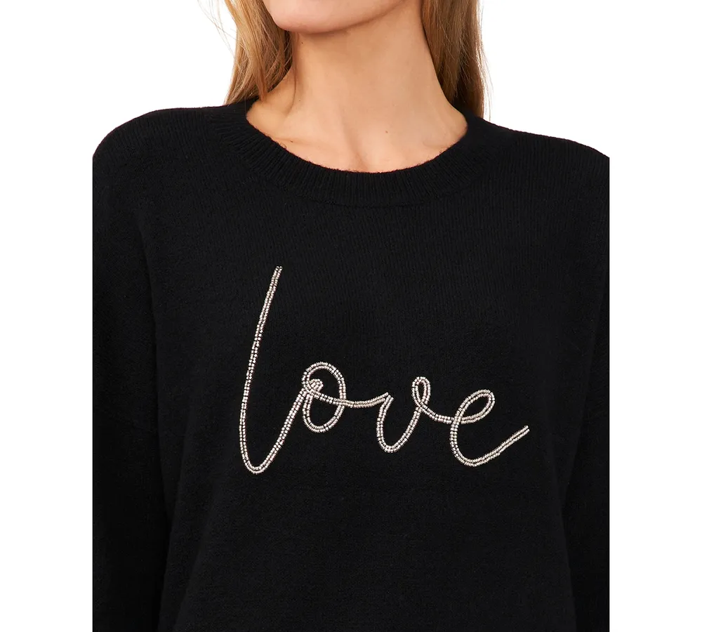 CeCe Women's Love-Graphic Crewneck Long-Sleeve Sweater