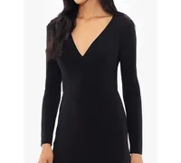 Xscape Women's Long-Sleeve Draped Contrast-Slit Dress