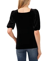 CeCe Women's Square Neck Short Puff Sleeve Velvet Top