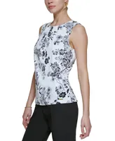 Calvin Klein Printed Pleat-Neck Blouse, Regular and Petite Sizes