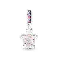 Pandora Manmade Crystals Murano Glass Pink Sea Turtle Dangle Charm