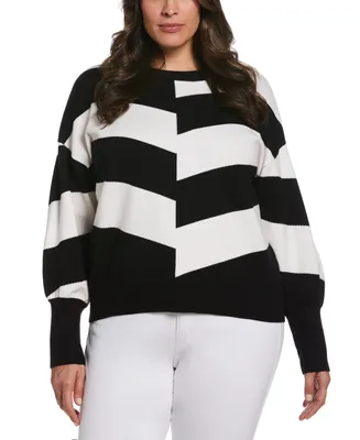 Ella Rafaella Plus Size Slouchy Long Sleeve Chevron Sweater