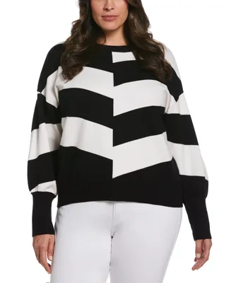 Ella Rafaella Plus Slouchy Long Sleeve Chevron Sweater