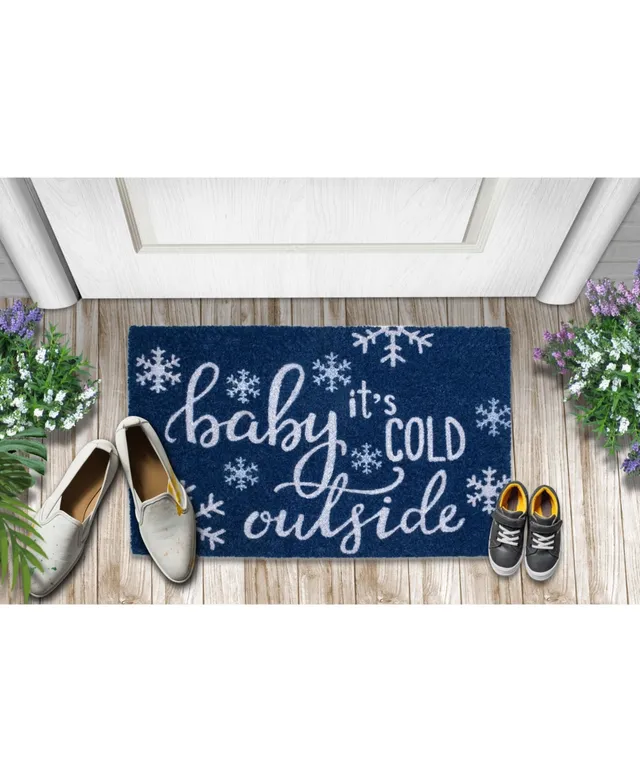 Baby It's Cold Outside Collection Script 28 x 18 Coir Doormat - Blue