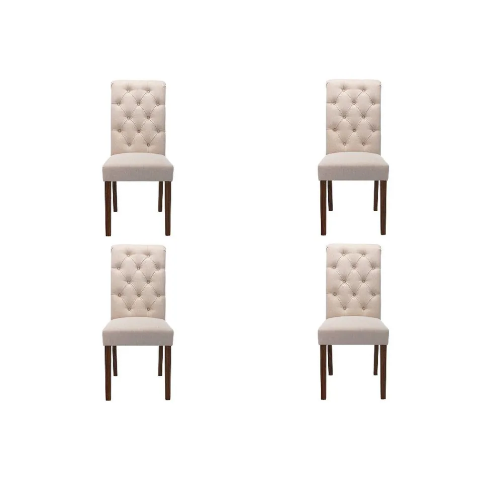 Tufted Fabric Dining Chair with Rolled Back