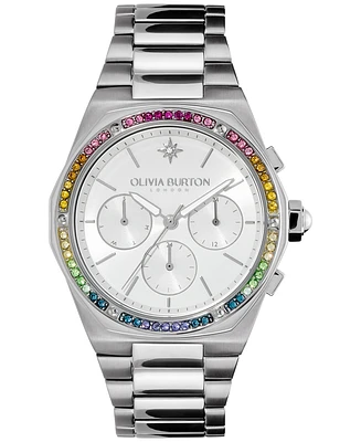 Olivia Burton Women's Hexa Multifunction Silver-Tone Stainless Steel Bracelet Watch 38mm