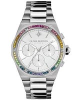 Olivia Burton Women's Hexa Multifunction Silver-Tone Stainless Steel Bracelet Watch 38mm