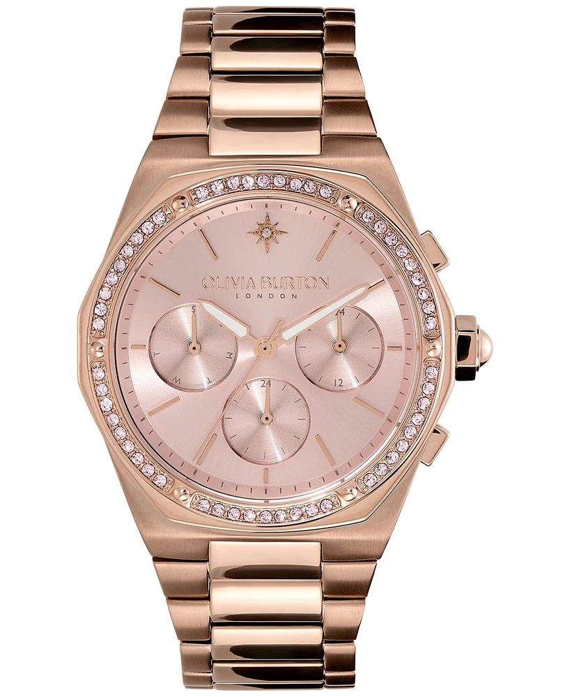 Olivia Burton Women's Hexa Multifunction Carnation Gold-Tone Stainless Steel Bracelet Watch 38mm