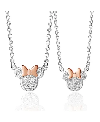 Disney Minnie Mouse Silver Plated Cubic Zirconia Mommy & Me Necklace Set
