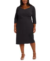 London Times Plus Size Ruched Midi Dress