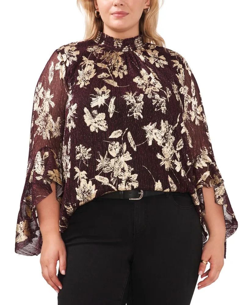 Vince Camuto Metallic-Print Bell-Sleeve Blouse