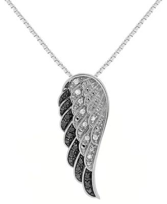 Black Diamond (1/10 ct. t.w.) & White Diamond (1/20 ct. t.w.) Wing 18" Pendant Necklace in Sterling Silver