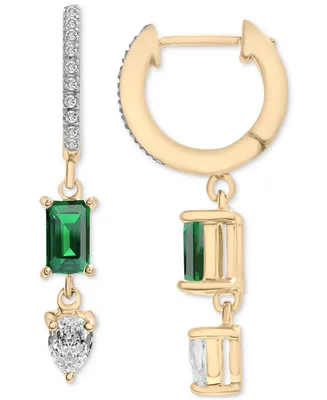 Lab-Grown Emerald (1/2 ct. t.w.), Lab-Grown White Sapphire (7/8 ct. t.w.) & Diamond (1/20 ct. t.w.) Dangle Huggie Hoop Earrings in 14k Gold