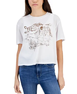 Rebellious One Juniors' Yee-Haw Desert Graphic Cropped T-Shirt