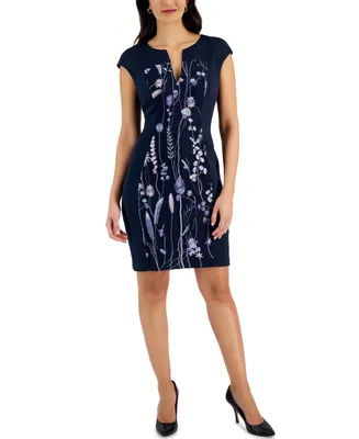 Connected Petite V-Neck Embroidered Sheath Dress