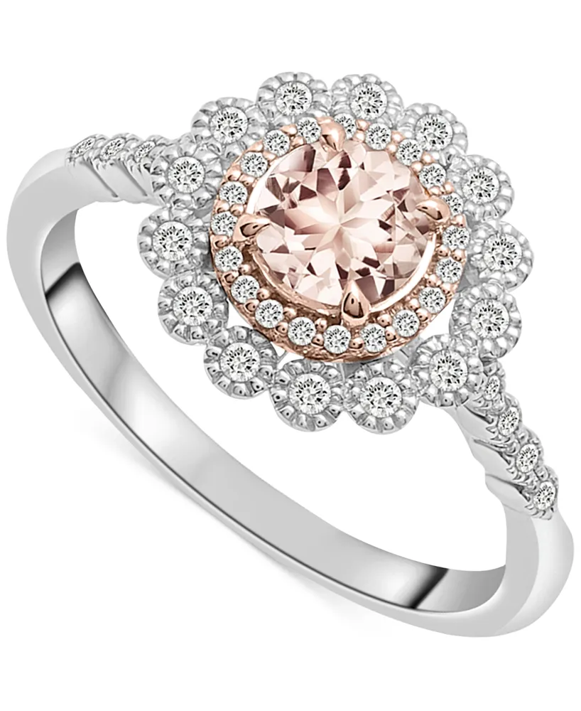 Morganite (3/8 ct. t.w.) & Diamond (1/4 ct. t.w.) Flower Halo Ring in 14k White & Rose Gold