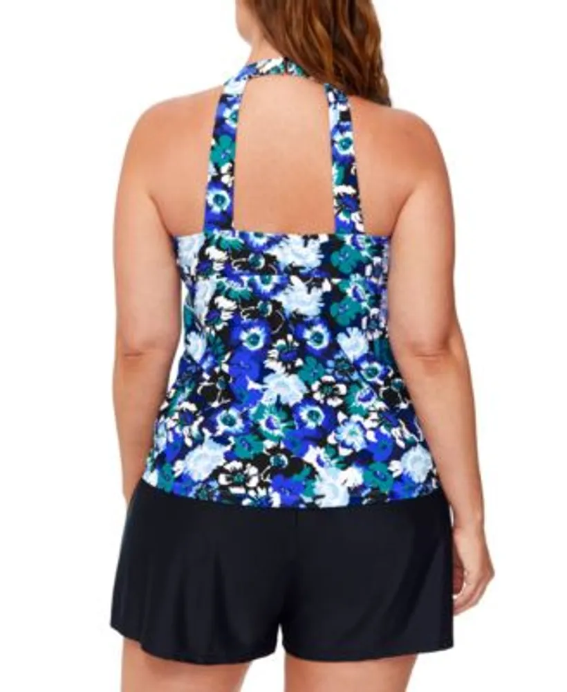 Island Escape Plus Size Floral Print H Back Tankini Top Swim Shorts Created For Macys