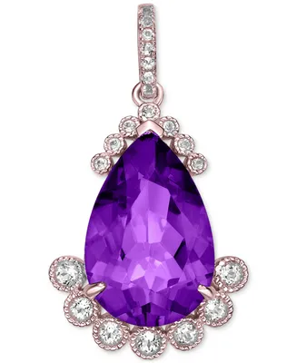 Amethyst (5 ct. t.w.) & White Topaz (5/8 Pear 18" Pendant Necklace Rose Gold-Plated Sterling Silver, (Also Blue Topaz)