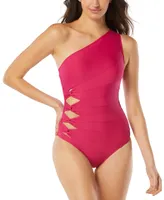 Carmen Marc Valvo One-Shoulder Side-Cutout One-Piece Swimsuit