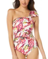 Carmen Marc Valvo Women's Ruched Bow One-Shoulder Swimsuit