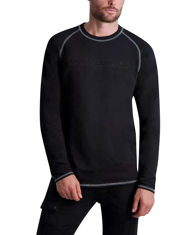 Karl Lagerfeld Men's Long Sleeve Slub Raglan Embossed Logo T-shirt