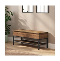 Green River Rustic Farmhouse Entryway Bench With Bottom Storage Shelf
