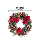 Village Lighting 30" Lighted Christmas Wreath, Red Magnolia