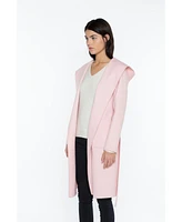 Jennie Liu Women's Cashmere Wool Double Face Hooded Overcoat with Belt