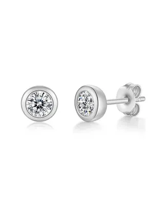 Sterling Silver with 1ctw Round Lab Created Moissanite Modern Bezel Stud Earrings