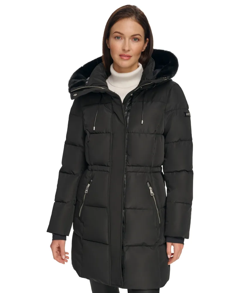 Dkny Women's Down Faux-Fur-Trim Hooded Puffer Coat