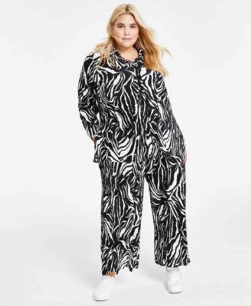 Bar Iii Plus Size Plisse Button Up Shirt Printed Pants Created For Macys