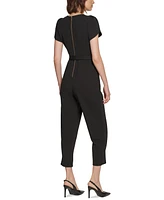 Calvin Klein Petite Puff-Sleeve Belted Jumpsuit