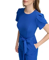 Calvin Klein Petite Puff-Sleeve Belted Jumpsuit