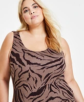 Bar Iii Plus Size Zebra-Print Bodycon Midi Dress, Created for Macy's