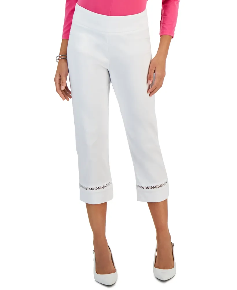 Jm Collection Women's Woven Lace-Trim Capri Pull-On Pants, Created for  Macy's
