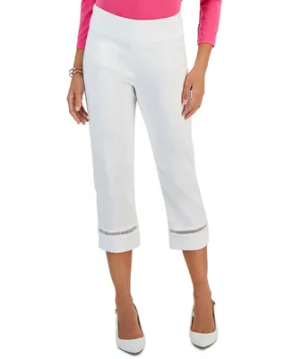 Jm Collection Women's Woven Lace-Trim Capri Pull-On Pants, Created for Macy's