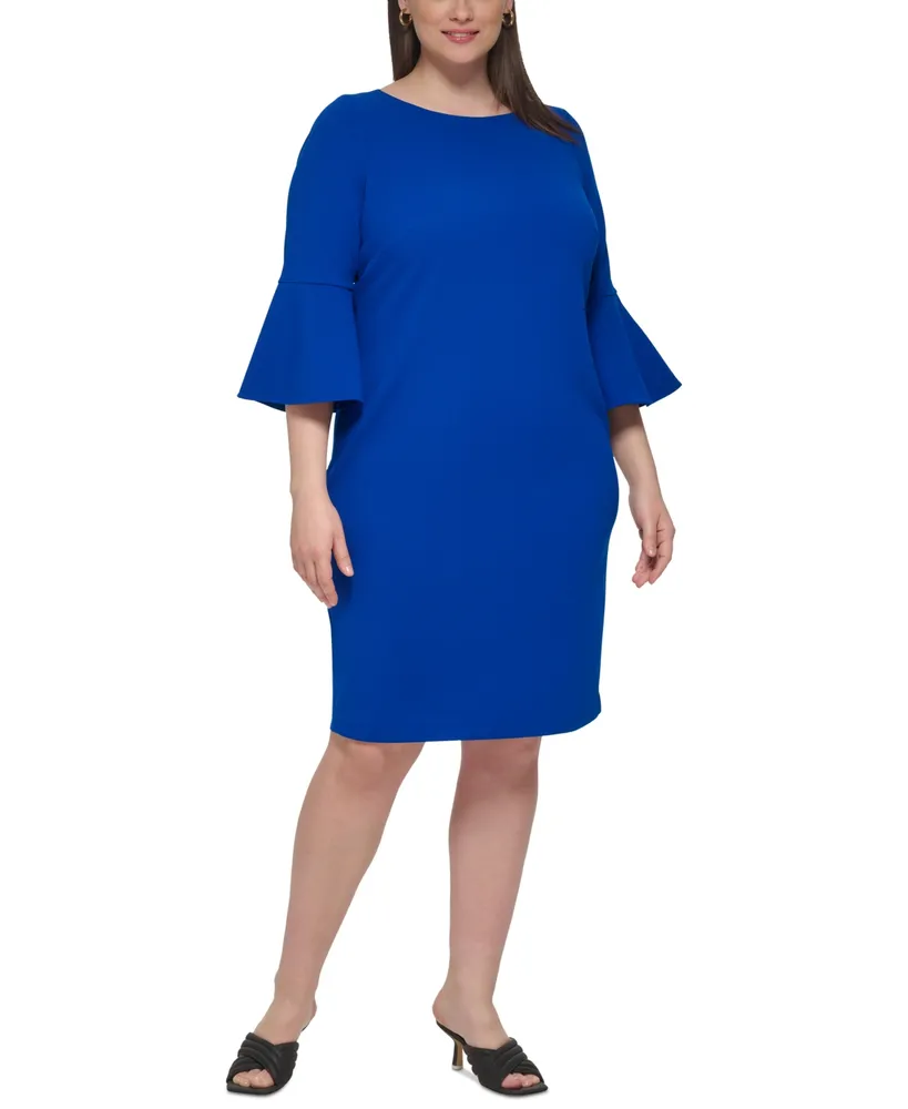 Calvin Klein Petite Chiffon Bell-Sleeve Sheath Dress - Macy's
