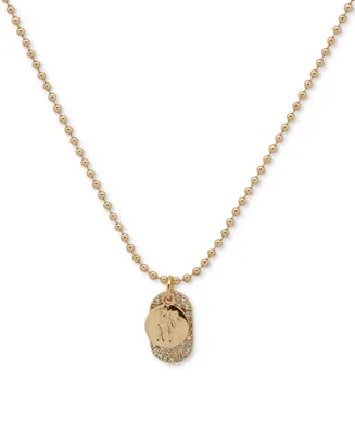 Dkny Gold-Tone Crystal & Logo Charm Pendant Necklace, 16" + 3" extender