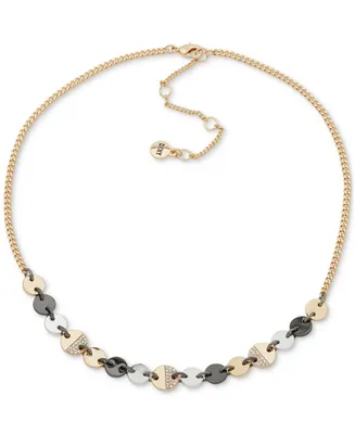 Dkny Tri-Tone Crystal Disc Frontal Necklace, 16" + 3" extender