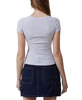 Cotton On Women's Staple Rib Scoop Neck Short Sleeve Top
