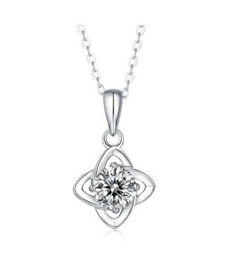 Sterling Silver White Gold Plated with 1ctw Lab Created Moissanite Four-Pointed Orbital Star Pendant Layering Necklace