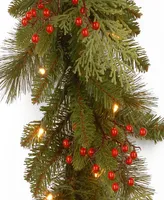 National Tree Company 9' x 12" Feel Real(R)Classical Collection Garland with Red Berries, Cedar Leaves & 100 Clear Lights