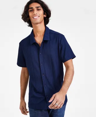 I.n.c. International Concepts Men's Rib Knit Button-Up Short-Sleeve Shirt, Created for Macy's